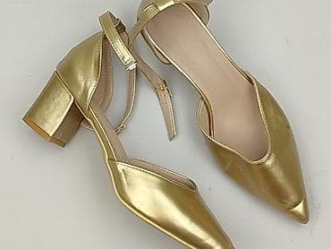 ccc zimowe: Złote czółenka damskie na niskim słupku - Rozmiar: 37 (oznaczenie na — 1