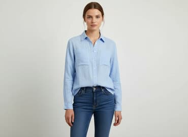 koszula damska w niebieskie paski: Women`s shirt, size S — 1