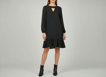 rozkloszowana sukienka z ekoskórą: Sukienka damska, rozmiar S — 1