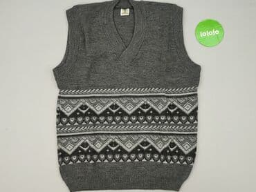 Inne ubrania męskie: Szara kamizelka męska z dekoltem w serek, ozdobiona geometrycznym — 2