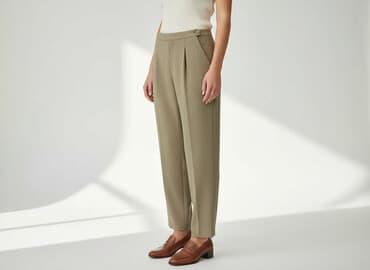 spodnie materiałowe z wysokim stanem: Spodnie materiałowe damskie, rozmiar L — 7