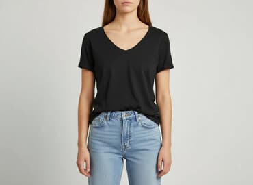 czarne t shirty w serek damskie: Sinsay, T-shirt damski, rozmiar M — 7