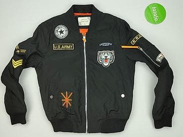 pull and bear botki: Męska kurtka bomberka Live.style, rozmiar S. Czarna, z pomarańczową — 2