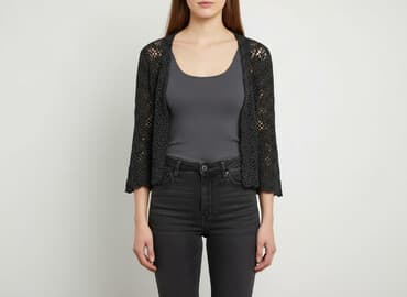 ażurowy sweter na szydełku: Kardigan damski, rozmiar One size — 5