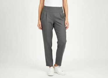 szare szerokie jeansy: Spodnie materiałowe damskie, rozmiar M — 6