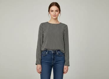 biała bluzka w czarne paski: Women's blouse, size S — 1