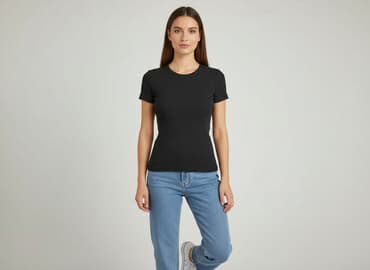 czarne t shirty damskie w serek: FB Sister, T-shirt damski, rozmiar XS — 6