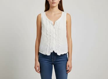 biała bluzka z dekoltem v: Women's blouse, size L — 1