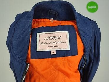 basic apparel kurtki: Męska kurtka bomber MHM - Kolor: granatowy z pomarańczową, pikowaną — 4