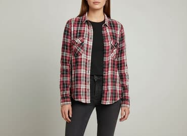 koszula w kratę damska czerwona: Up FASHION, Koszula damska, rozmiar M — 1