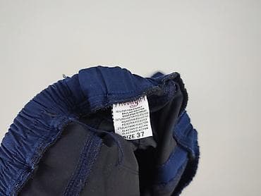 waska stopa: Granatowe damskie spodnie materiałowe z gumką w pasie - Krój: proste — 4