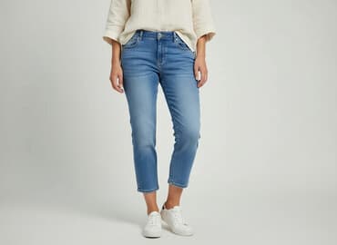 jeansy cropped damskie: Denim, Spodnie 3/4 damskie, rozmiar L — 6