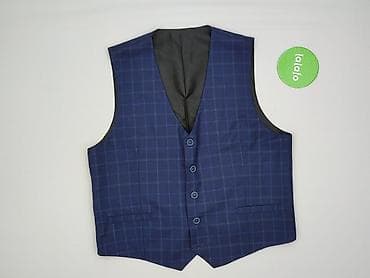 pull and bear pull and bear pull and bear: Męska kamizelka garniturowa w granatową kratę - Fason: klasyczny — 3