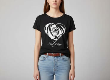 czarne t shirty damskie w serek: Heart, T-shirt damski, rozmiar S — 6