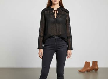 bluzka czarna z tiulem: Gina Tricot, Women's blouse, size S — 1