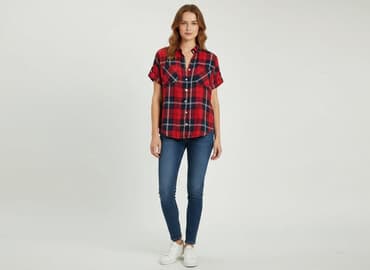 koszula w czerwoną kratę damska: Koszula damska, rozmiar L — 1