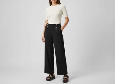 sinsay czarne spodnie z wysokim stanem: Sinsay, Spodnie materiałowe damskie, rozmiar L — 1