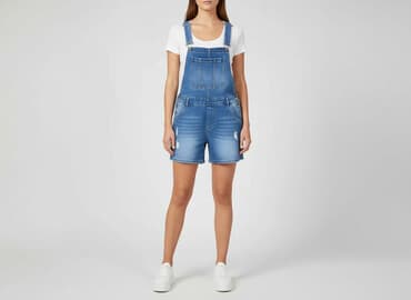 spodnie nabijane ćwiekami: Denim, Ogrodniczki damskie, S — 6