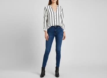 biała bluzka w czarne paski: Mohito, Women's blouse, size 2XS — 1