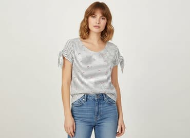 bluzki w paski krótki rękaw: House, T-shirt damski, rozmiar M — 1