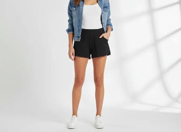 krótkie czarne spodenki materiałowe: Szorty damskie, rozmiar M — 6