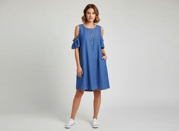 jeansy z perełkami: Sukienka damska, rozmiar S — 5