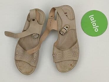 sukienka i sandały na koturnie: Sandały damskie, rozmiar 38 — 2