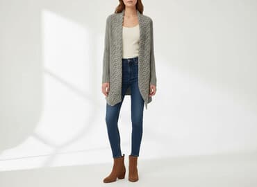 długi sweter i sukienka: Kardigan damski, rozmiar S — 1