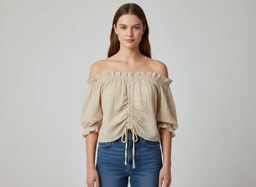 krotka bluzki z bufiastymi rękawami: Bluzka damska, rozmiar S — 1