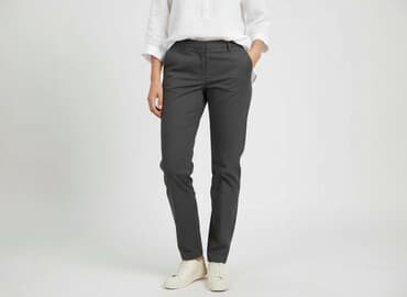 szare szerokie jeansy: Spodnie materiałowe damskie, rozmiar L — 5