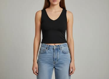 czarne t shirty w serek damskie: Top damski, rozmiar S — 6