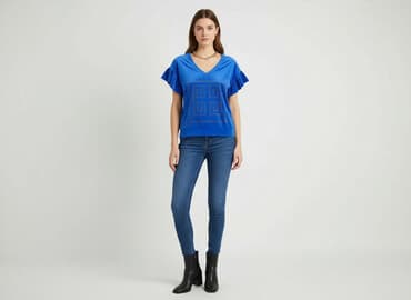 białe bluzki ze zlotym nadrukiem: Bluzka damska, rozmiar M — 7