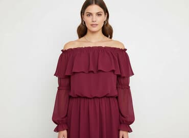 bordowa sukienki na wesele plus size: Sukienka damska, rozmiar S — 6