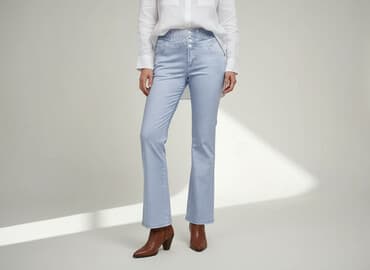 jeansy szerokie nogawki: Spodnie materiałowe damskie, rozmiar L — 6