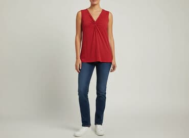 czerwona bluzki z dekoltem v: Woman, Top damski, rozmiar S — 1