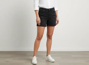 krótkie spodenki damskie jeansowe czarne: Denim, Szorty damskie, rozmiar XL — 7