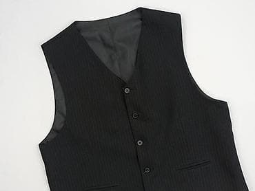 Męska kamizelka garniturowa w prążek - Kolor: czarny z delikatnym