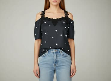 czarne bluzki z koronką plus size: Жіноча блуза, розмір L — 1