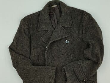 Płaszcz męski dwurzędowy w jodełkę - Klasyczny, wełniany płaszcz w