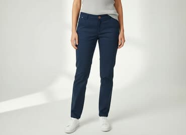 granatowe chinosy damskie: Reserved, Spodnie materiałowe damskie, rozmiar M — 6