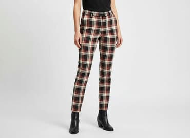 spodnie czerwone w kratę h m: H&M, Material trousers for women, size S — 1