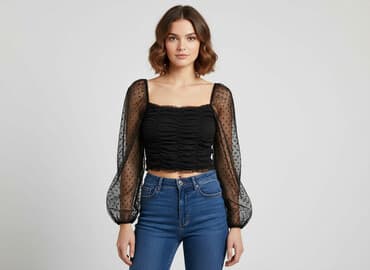 shein czarne bluzki: Boohoo, Bluzka damska, rozmiar 2XS — 7