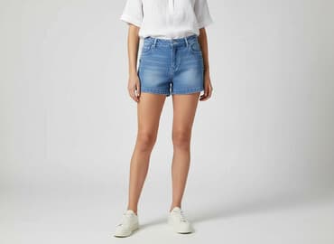 krótkie spodenki z wysokim stanem jeansowe: Szorty damskie, rozmiar L — 1