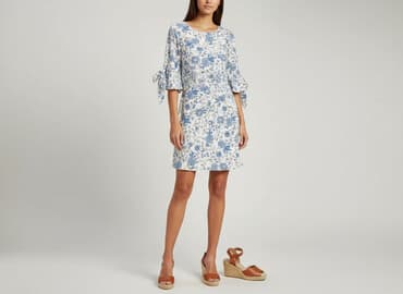 niebieska sukienka w kwiaty h m: H&M, Sukienka damska, rozmiar S — 1