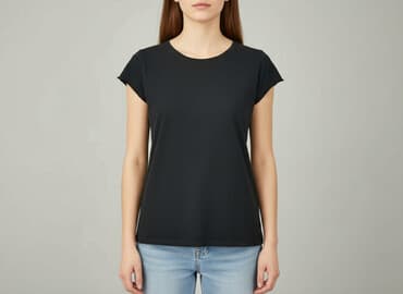 czarne t shirty damskie w serek: T-shirt damski, rozmiar M — 7