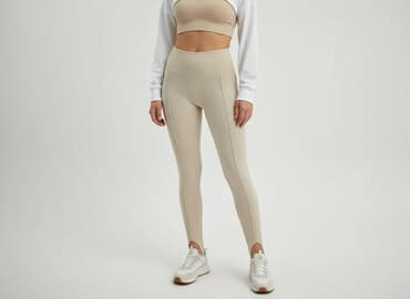 legginsy beżowe prążkowane: Legginsy Sportowe damskie, rozmiar S — 1