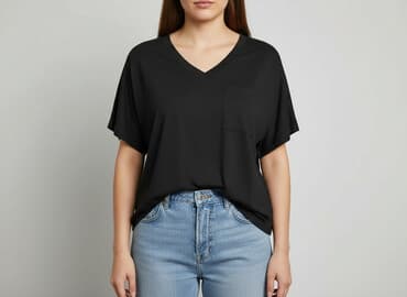 czarne t shirty w serek damskie: Shein, T-shirt damski, rozmiar M — 6