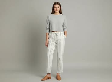 krótkie spodenki w paski: Spodnie materiałowe damskie, rozmiar M — 6