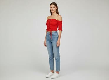 czerwony top stradivarius: New Yorker, Top damski, rozmiar XS — 7