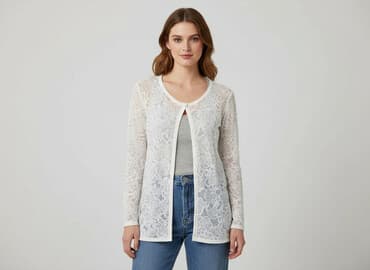 ażurowy sweter na szydełku: Kardigan damski, rozmiar M — 7